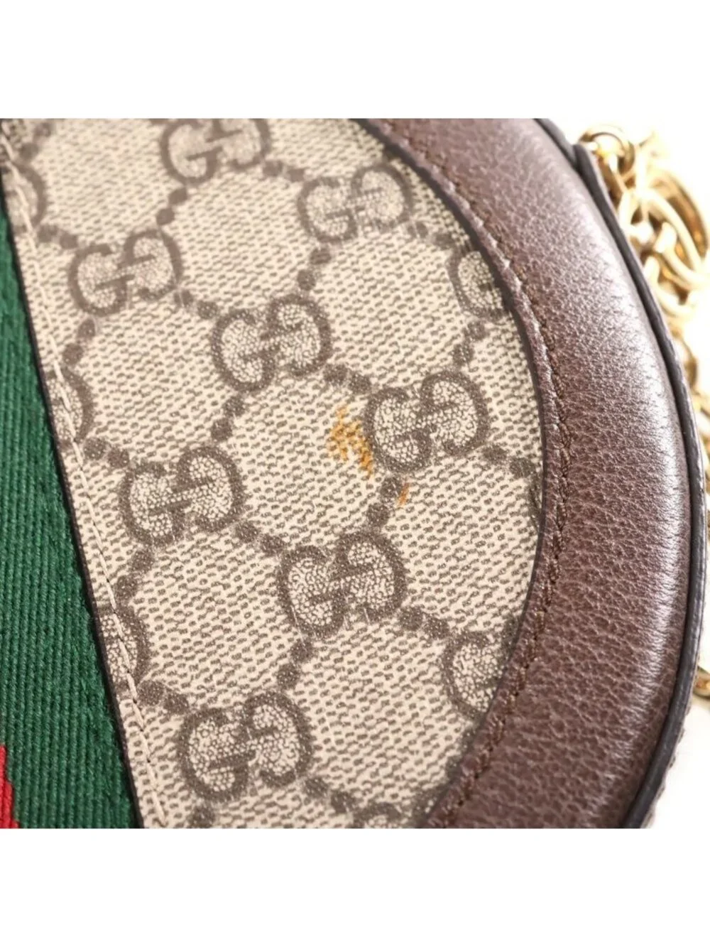 Gucci Ophidia GG Mini Sherry Line Leather Round Shoulder Bag Brown Beige
